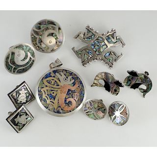 Assorted Mexican Silver Inlay Jewelry