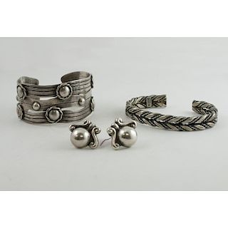 Mexican Silver Cuff Bracelets and Earrings
