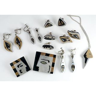 Stella Popowski (American, 1931-2008) Mexican Silver Necklace PLUS Similar Mexican Modernist Jewelry