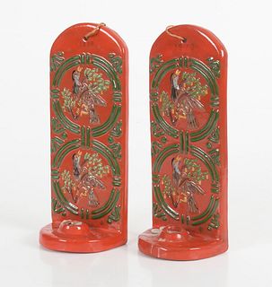 A Pair Pair Moravian Pottery Candle Sconces