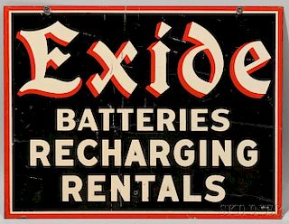 "Exide Batteries Recharging Rentals" Double-sided Enamel Sign