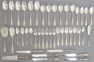 (43) STIEFF 'ROSE' REPOUSSE STERLING SILVER FLATWARE SERVICE