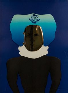 Jose Cuevas (Mexican, 1934-2017) 'La Mascara' Lithograph and Collage