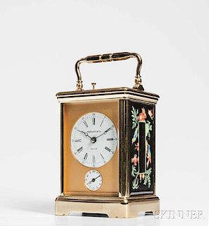 Tiffany & Co. Gilt and Porcelain Panel Hour-repeating Carriage Clock