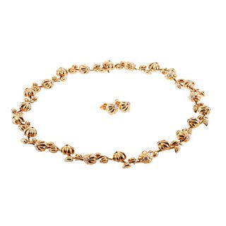 Tiffany & Co 18k Gold Diamond Flower Earrings Necklace Set