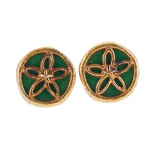 Tiffany & Co Schlumberger 18k Gold Green Enamel Earrings