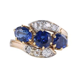 Belle Epoque Platinum Gold Diamond Sapphire Bypass Ring