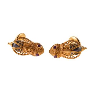 18k Gold Pearl Gemstone Insect Cufflinks
