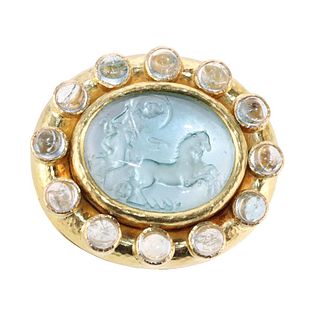Elizabeth Locke 19k Gold Aquamarine Venetian Glass Intaglio Pendant Brooch