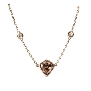 GIA 1.59ct Fancy Diamond Gold Station Necklace