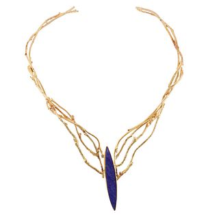 Sam Shaw Contemporary 22k 18k Gold Lapis Twig Necklace