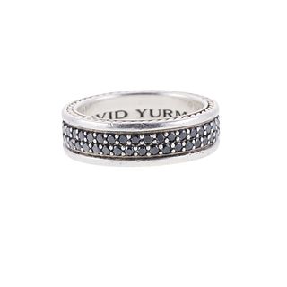 David Yurman Silver Streamline Two Row Diamond Band Ring
