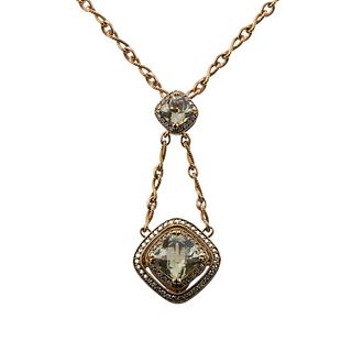 14k Gold Diamond Prasiolite Pendant Necklace