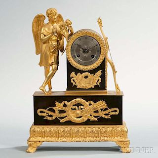 Patinated and Gilt-bronze Figural Mantel Clock