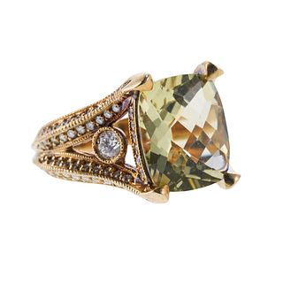 14k Gold Diamond Prasiolite Ring