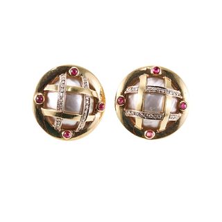 1980s 18k Gold Diamond Ruby Earrings