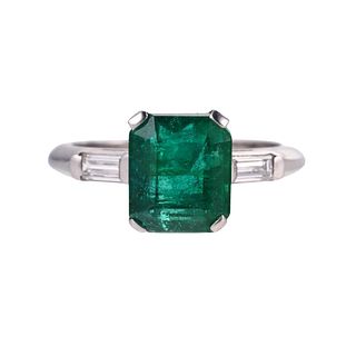 Vintage GIA 2.75ct Emerald Diamond Platinum Ring