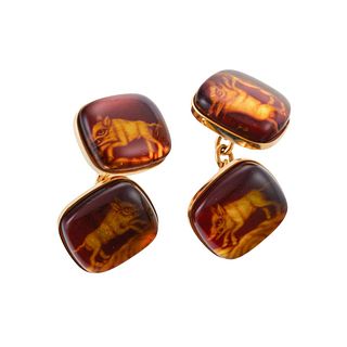 Trianon 18k Gold Amber Wild Boar Cufflinks