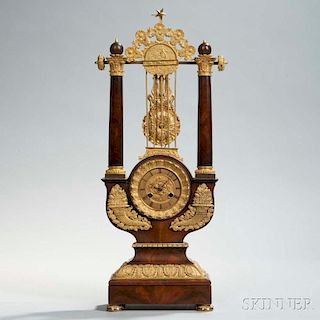 Ormolu-mounted Mahogany Veneer Lyre Shelf Clock