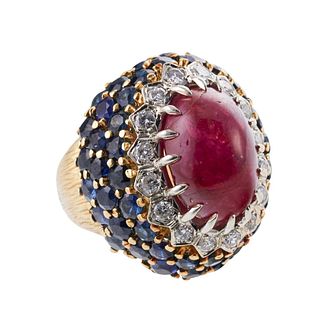 18k Gold Ruby Sapphire Diamond Cocktail Ring