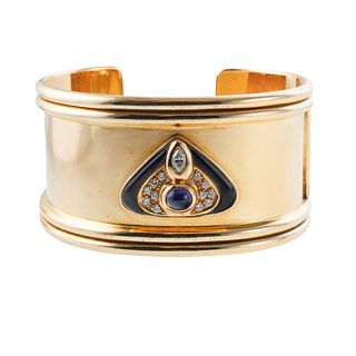 18k Gold Diamond Sapphire Enamel Cuff Bracelet