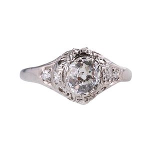 Edwardian Old Mine Cut Diamond Engagement Platinum Ring