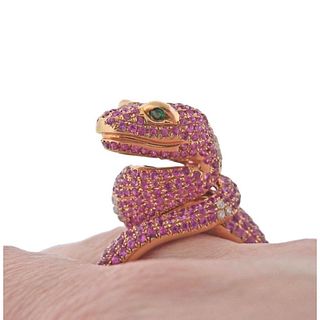 18k Gold Pink Sapphire Diamond Snake Cocktail Ring