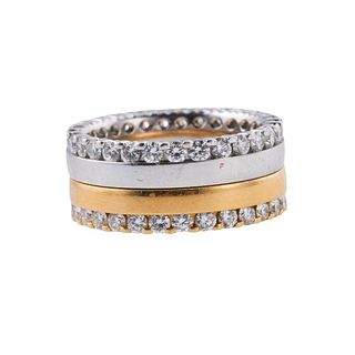 Furrer Jacot 18k Gold Diamond Wedding Band Ring Set 