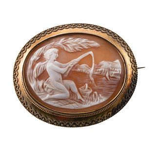 Antique Victorian Gold Shell Cameo Locket Brooch Pin