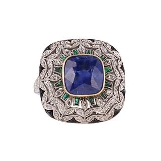 Platinum Sapphire Diamond Emerald Onyx Ring