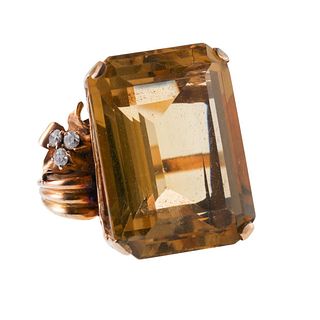 Retro 18k Gold Diamond Quartz Ring