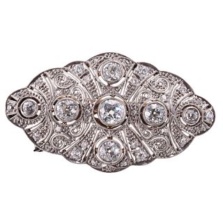 1910s Platinum Gold OMC Diamond Filigree Brooch Pin