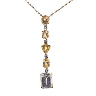 Tanagro Yellow White Sapphire Diamond Gold Pendant Necklace