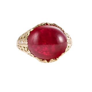 18k Gold Red Gemstone Diamond Ring