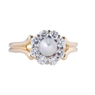 18k Gold Diamond Pearl Cluster Ring
