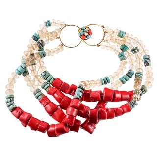 Iradj Moini Coral Turquoise Crystal Multi Strand Necklace