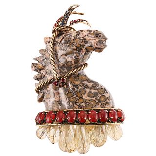 Iradj Moini Vintage Carnelian Citrine Horse Brooch Pin