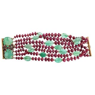 Iradj Moini Ruby Emerald Crystal Multi Strand Bracelet