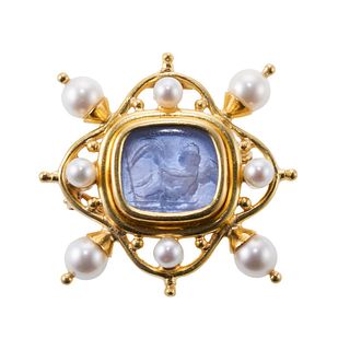 Elizabeth Locke 19k Gold Venetian Glass Intaglio Pearl Brooch Pendant