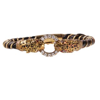 French 18k Gold Diamond Ruby Panther Bracelet
