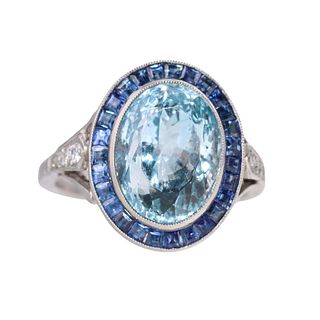 Platinum Aquamarine Sapphire Diamond Ring