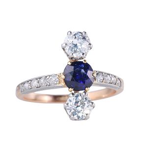 Belle Epoque French Diamond Sapphire Gold Platinum Ring