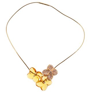 Baccarat 18k Gold Diamond Glass Flower Pendant Necklace