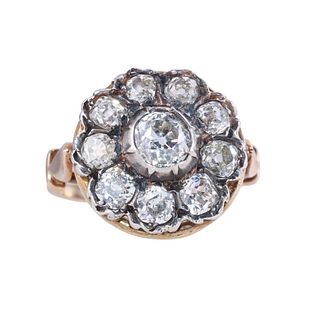 Antique French Gold Silver Diamond Ring