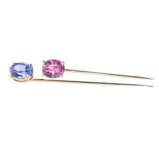 Boucheron 18k Gold Pink Blue Sapphire Stick Pin Set
