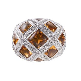 18k Gold Diamond Citrine Dome Ring