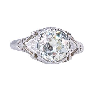Art Deco 1.94ct Old European Diamond 18k Gold Engagement Ring