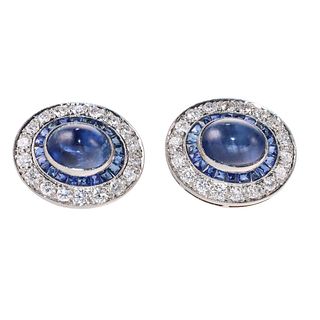 Platinum Gold Sapphire Diamond Earrings
