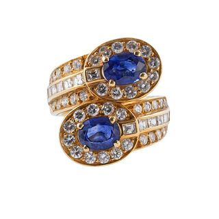 18k Gold Diamond Sapphire Bypass Ring