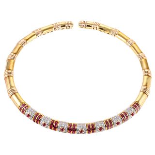 Sendon 18k Gold Diamond Ruby Collar Necklace
